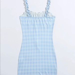 Blue pass mini dress with ribbon in front